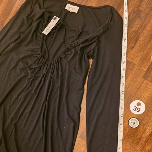 Velvet by Graham & Spencer Dress Womens XS Black Long Sleeve Ruched Soft - Picture 2 of 11